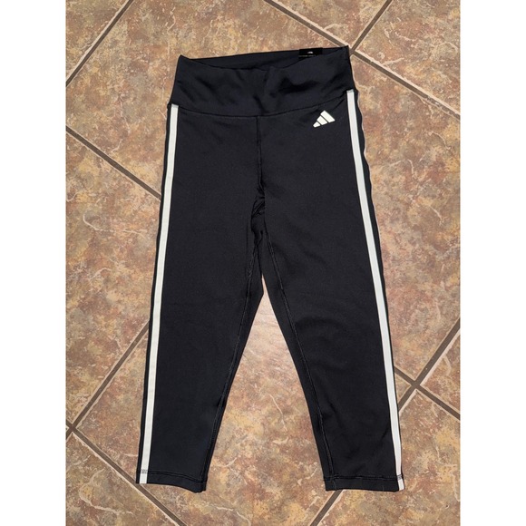 adidas Pants - Adidas Aeroready High Rise 3/4 Training Leggings Black White Stripes Womens S